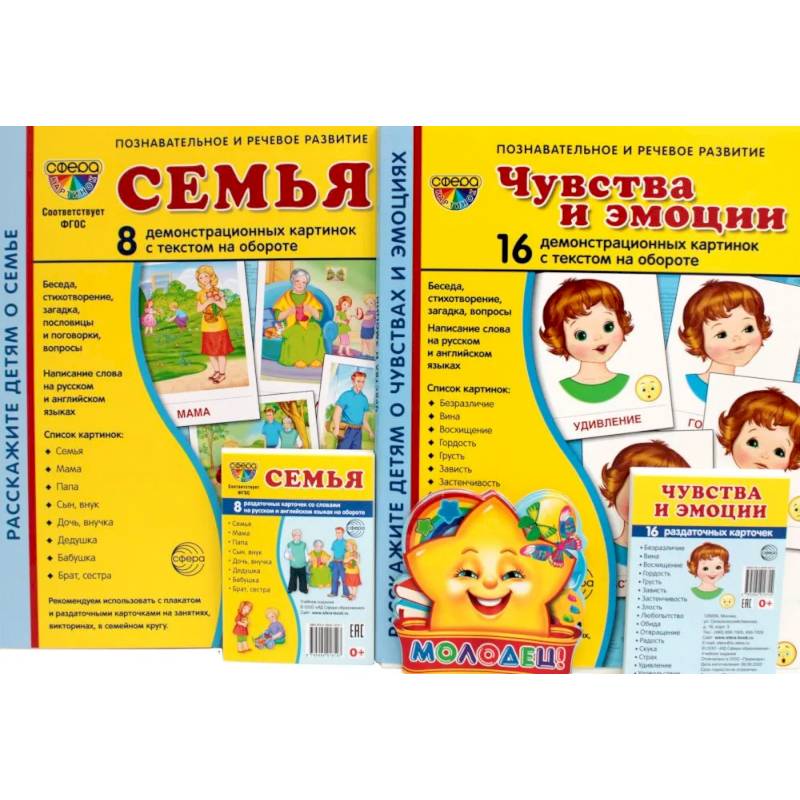 Семья, чувства и эмоции (комплект из 4-х наборов карточек + поощрительные звездочки) Семья, чувства и эмоции (комплект из 4-х наборов карточек + поощрительные звездочки)