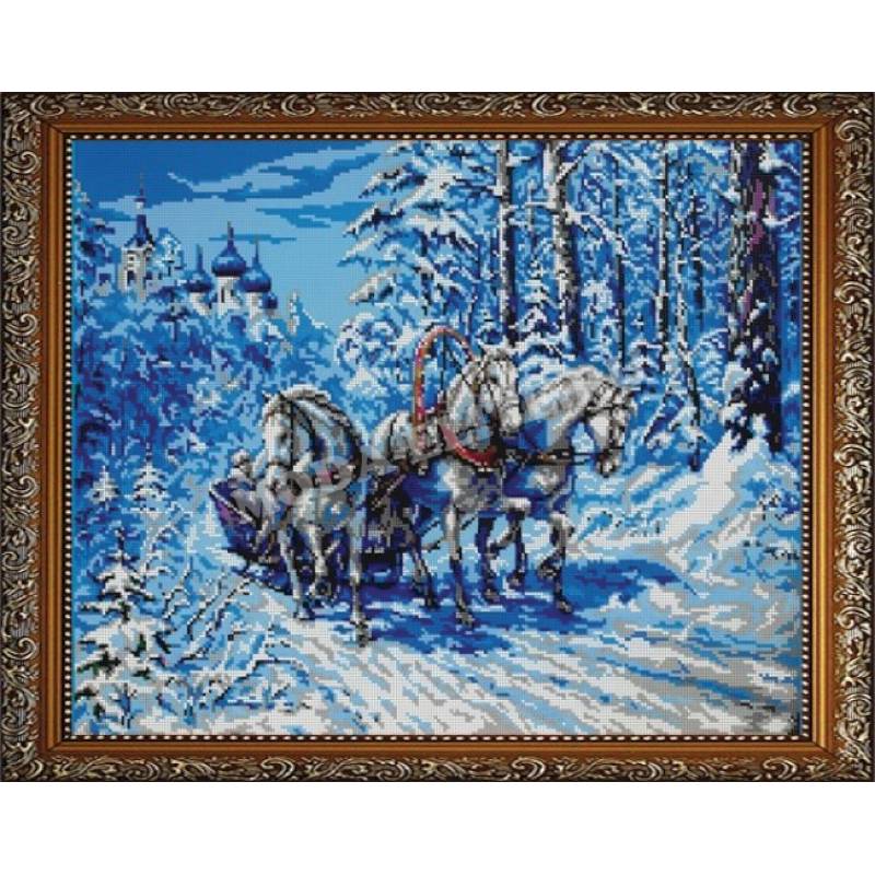 ВЛ-013П 'Тройка лошадей' 48x38 см набор для вышивания чешским бисером 'Вышивочка'