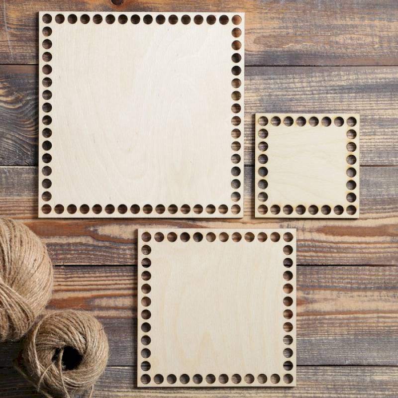 Набор заготовок для вязания 'Квадрат', донышко фанера 3 мм (3 в 1), 10/15/19.5 см, d=9 мм