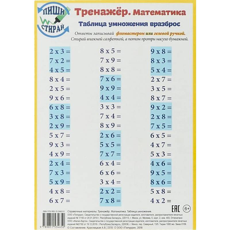 Тренажер. Математика. Таблица умножения Тренажер. Математика. Таблица умножения