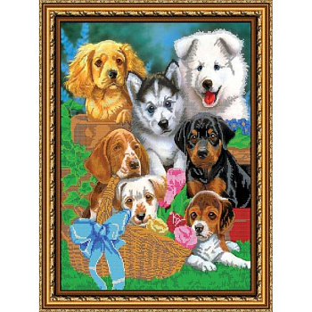 Набор для вышивания бисером №147 «Щеночки» бисер Чехия 37,2x49,7 см