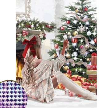 Алмазная вышивка с частичным заполнением «Девушка у ёлки», 30x40 см, холст, ёмкость. Набор для творчества Алмазная вышивка с частичным заполнением «Девушка у ёлки», 30x40 см, холст, ёмкость. Набор для творчества