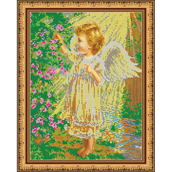 «Светлица» набор для вышивания бисером №467 «Ангелочек в саду» бисер Чехия 24x30см