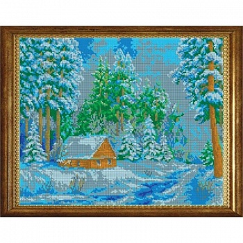 'Лесная сторожка' 38x30 см набор на атласе для вышивания чешским бисером ВЛ-037П