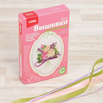 Вышивка лентами 'Чайные розы', 12x9 см Вышивка лентами 'Чайные розы', 12x9 см
